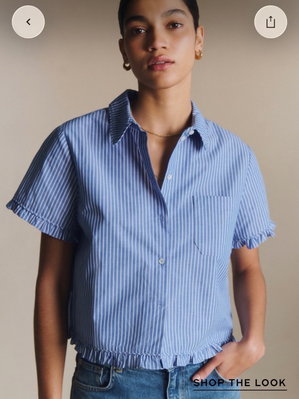 Sezane Julianne Shirt Ecru With Blue Stripes - Size 2